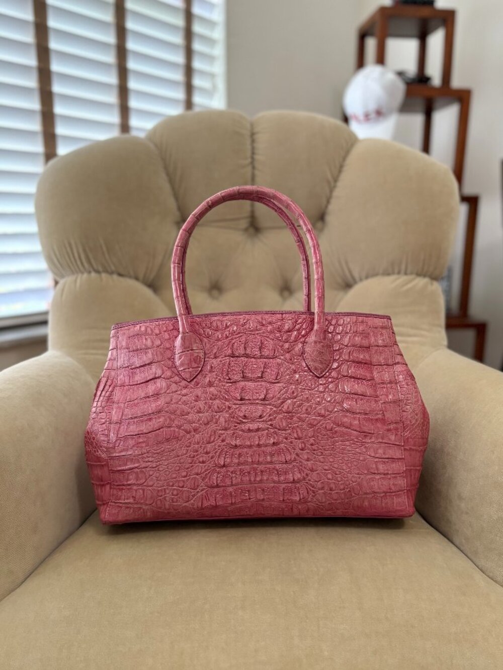 Auth RIVER Brand Genuine Caiman Crocodile Pink Rose Satchel Bag....GORGEOUS!!!